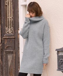 KOBE LETTUCE | ゆるシルエットで女らしさプラス！Vネックorタートルネックざっくりニットチュニックワンピース/レディースセーター/神戸レタス[N901](ワンピース)