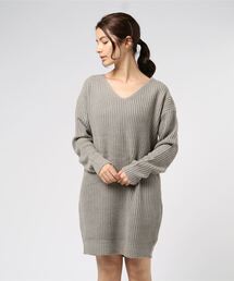 ビッグシルエットざっくりリブニットワンピース
