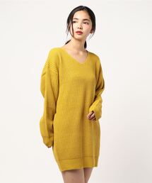 ビッグシルエットざっくりリブニットワンピース