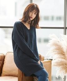 ビッグシルエットざっくりリブニットワンピース