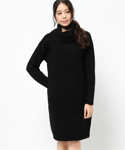 Pierrot（ピエロ）の「タートルネック 畦ニットワンピース（ワンピース・レディース・杢グレー/チャコール/ブラック/ブラウン/アイボリー/モカ・M/L）」の9枚目の写真