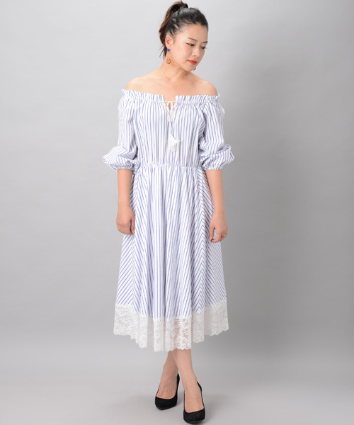 Omekashi オメカシ の ストライプオフショルワンピース ワンピース Wear