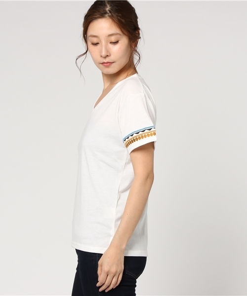 VENCEEXCHANGE（ヴァンスエクスチェンジ）の「袖オルテガ刺繍Tシャツ             （Tシャツ/カットソー・レディース・オレンジ/マスタード/ブラック/オリーブ/オフホワイト・MEDIUM）」の7枚目の写真