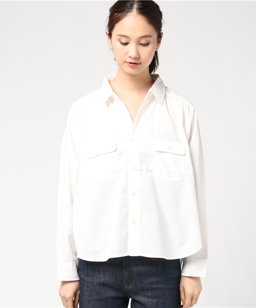 earth music&ecology（アースミュージックアンドエコロジー）の「抜け衿カジュアルシャツ（シャツ/ブラウス・レディース・ピンクベージュ/ネイビー/オフホワイト/カーキ・FREE）」の5枚目の写真