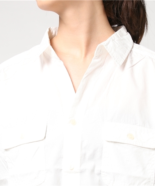 earth music&ecology（アースミュージックアンドエコロジー）の「抜け衿カジュアルシャツ（シャツ/ブラウス・レディース・ピンクベージュ/ネイビー/オフホワイト/カーキ・FREE）」の8枚目の写真