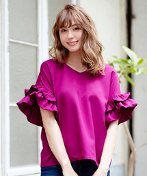 KOBE LETTUCE | ボリュームフリル袖Vネックブラウス/レディーストップス[C2791]神戸レタス(シャツ/ブラウス)