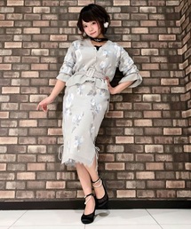 axes femme | カーデ×スカートニットセットアップ(ワンピース)