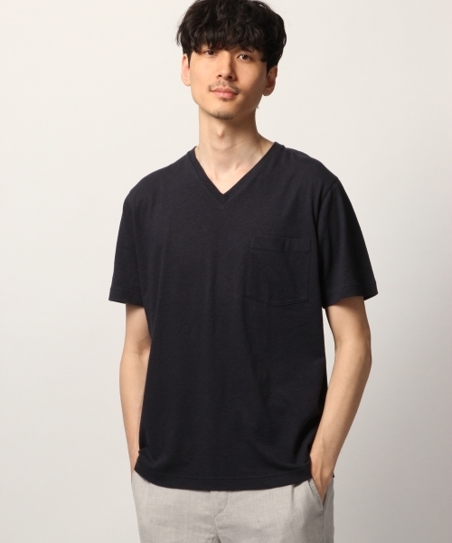 GLOBAL WORK(グローバルワーク)の「リネンコンVネックTEE/791021(Tシャツ/カットソー・メンズ・ブルー/ネイビー/イエロー/チャコールグレー/ホワイト/カーキ・MEDIUM/X-LARGE/SMALL/LARGE)」の4枚目の写真