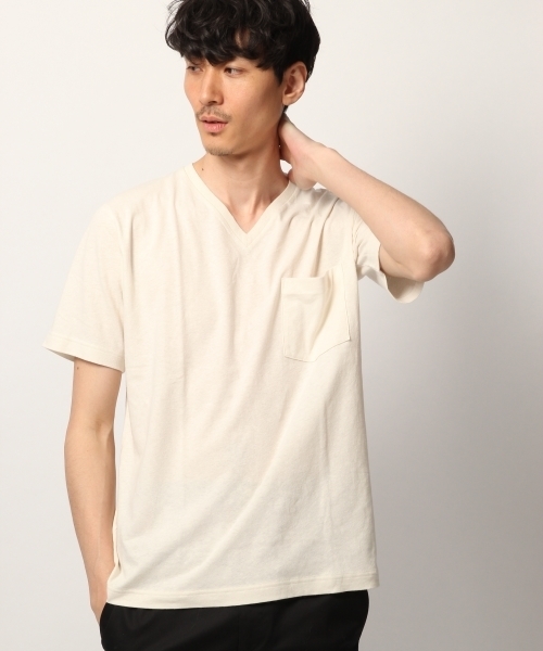 GLOBAL WORK(グローバルワーク)の「リネンコンVネックTEE/791021(Tシャツ/カットソー・メンズ・ブルー/ネイビー/イエロー/チャコールグレー/ホワイト/カーキ・MEDIUM/X-LARGE/SMALL/LARGE)」の1枚目の写真