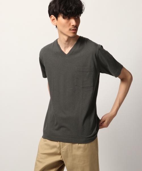 GLOBAL WORK(グローバルワーク)の「リネンコンVネックTEE/791021(Tシャツ/カットソー・メンズ・ブルー/ネイビー/イエロー/チャコールグレー/ホワイト/カーキ・MEDIUM/X-LARGE/SMALL/LARGE)」の2枚目の写真