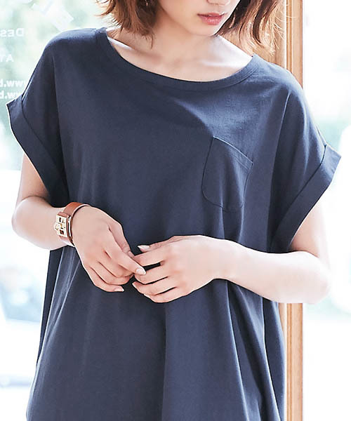 Pierrot（ピエロ）の「ポケットデザイン ビッグTシャツ/Tシャツワンピ/ロングTシャツ（Tシャツ/カットソー・レディース・オフホワイト/ブラック/杢グレー/ネイビー・M/L）」の19枚目の写真