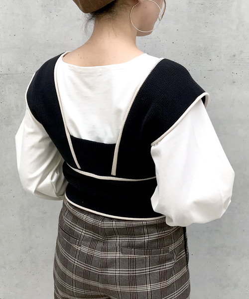 archives(アルシーヴ)の「配色ビスチェ×インナーSET(ニット/セーター・レディース・アイボリー/ブラック/モカ・M)」の11枚目の写真