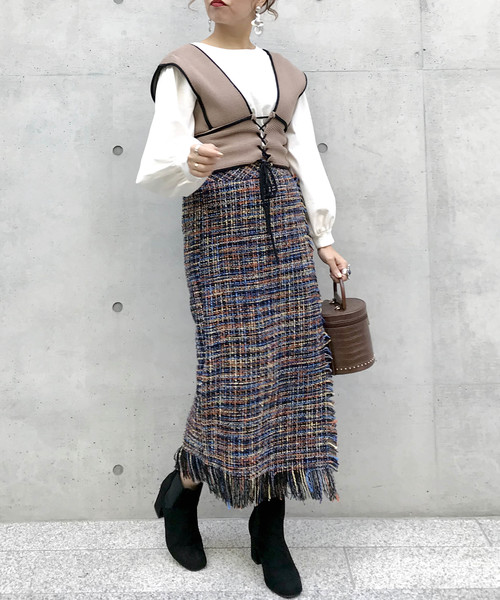 archives(アルシーヴ)の「配色ビスチェ×インナーSET(ニット/セーター・レディース・アイボリー/ブラック/モカ・M)」の13枚目の写真