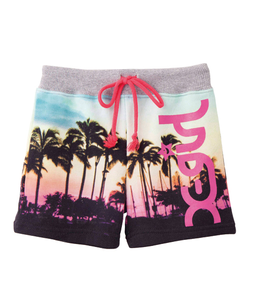 X-girl Stages(エックスガールステージス)の「“PALM TREE” SWEAT HALF PANT (4T~7T)(その他パンツ・キッズ・グリーン/ピンク・4T/5T/6T/7T)」の1枚目の写真