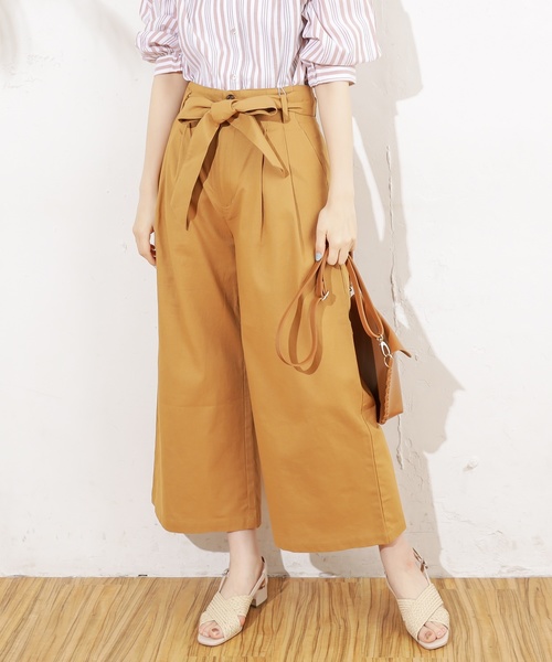 natural couture（ナチュラルクチュール）の「共リボン付きワイドパンツ（その他パンツ・レディース・ライトベージュ/キャメル/ストライプ・FREE）」の2枚目の写真