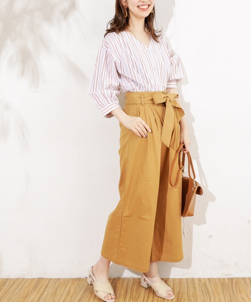 natural couture（ナチュラルクチュール）の「共リボン付きワイドパンツ（その他パンツ・レディース・ライトベージュ/キャメル/ストライプ・FREE）」の22枚目の写真