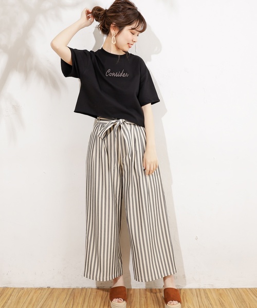 natural couture（ナチュラルクチュール）の「共リボン付きワイドパンツ（その他パンツ・レディース・ライトベージュ/キャメル/ストライプ・FREE）」の5枚目の写真