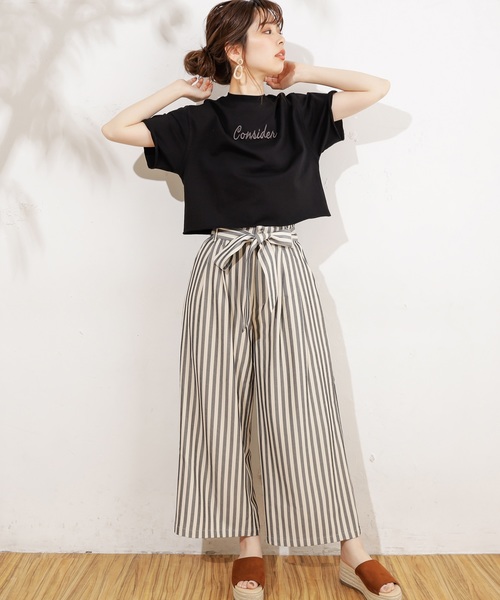 natural couture（ナチュラルクチュール）の「共リボン付きワイドパンツ（その他パンツ・レディース・ライトベージュ/キャメル/ストライプ・FREE）」の11枚目の写真