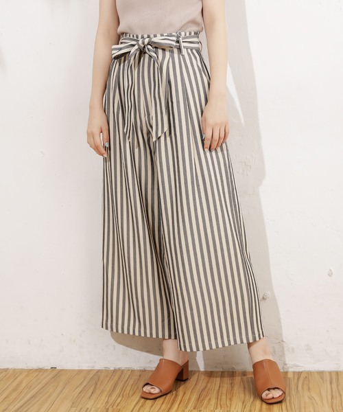 natural couture（ナチュラルクチュール）の「共リボン付きワイドパンツ（その他パンツ・レディース・ライトベージュ/キャメル/ストライプ・FREE）」の19枚目の写真