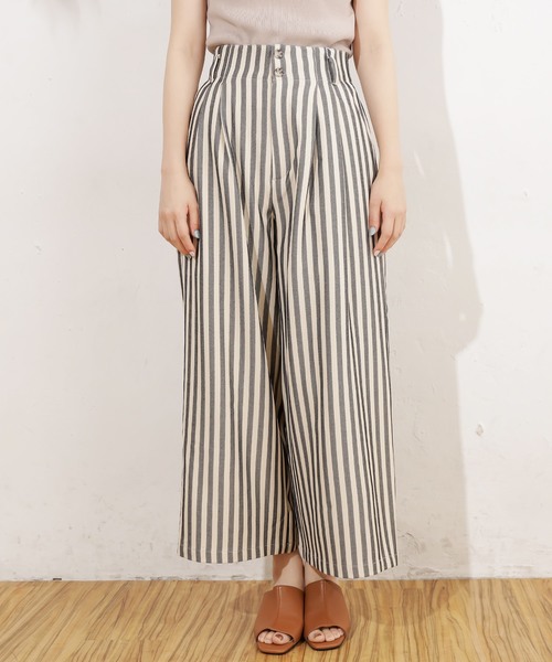 natural couture（ナチュラルクチュール）の「共リボン付きワイドパンツ（その他パンツ・レディース・ライトベージュ/キャメル/ストライプ・FREE）」の6枚目の写真