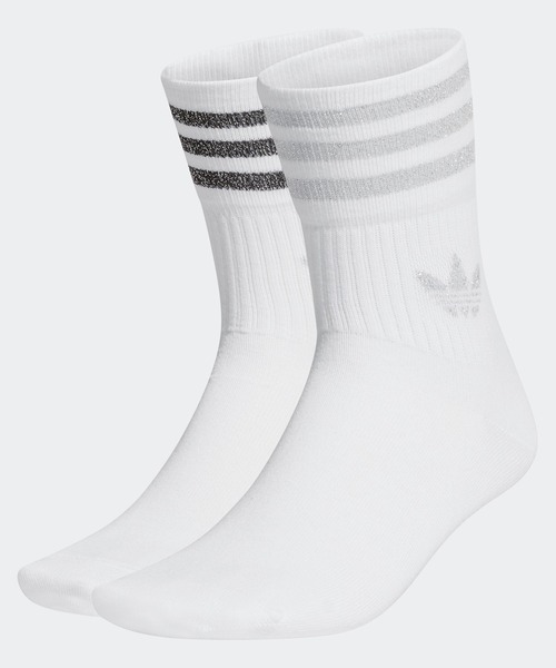 adidas（アディダス）の「ミッドカット グリッター クルーソックス 2足組［MID CUT CREW SOCKS 2P］ / アディダスオリジナルス adidas Originals（ソックス/靴下・レディース・ホワイト系その他/ホワイト×ピンク/ホワイト系その他2/ホワイト×パープル/ホワイト×シルバー/ホワイト×ブラック/ホワイト×ゴールド/ホワイト×ライトグレー/ホワイト×グレー/ホワイト×レッド/ホワイト系その他4/ホワイト系その他3・SMALL/MEDIUM/kids-XXL/LARGE/X-LARGE）」の3枚目の写真