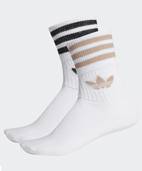 adidas（アディダス）の「ミッドカット グリッター クルーソックス 2足組［MID CUT CREW SOCKS 2P］ / アディダスオリジナルス adidas Originals（ソックス/靴下・レディース・ホワイト系その他/ホワイト×ピンク/ホワイト系その他2/ホワイト×パープル/ホワイト×シルバー/ホワイト×ブラック/ホワイト×ゴールド/ホワイト×ライトグレー/ホワイト×グレー/ホワイト×レッド/ホワイト系その他4/ホワイト系その他3・SMALL/MEDIUM/kids-XXL/LARGE/X-LARGE）」の4枚目の写真