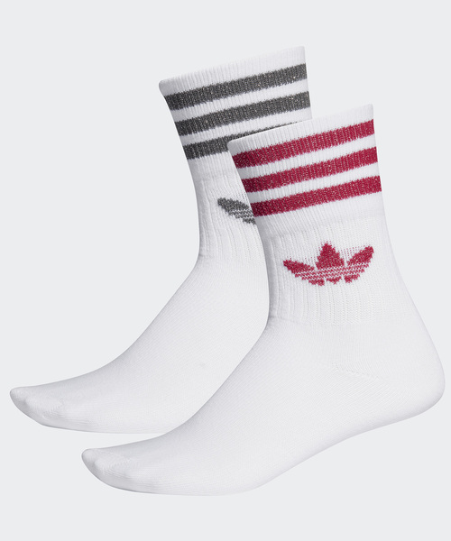 adidas（アディダス）の「ミッドカット グリッター クルーソックス 2足組［MID CUT CREW SOCKS 2P］ / アディダスオリジナルス adidas Originals（ソックス/靴下・レディース・ホワイト系その他/ホワイト×ピンク/ホワイト系その他2/ホワイト×パープル/ホワイト×シルバー/ホワイト×ブラック/ホワイト×ゴールド/ホワイト×ライトグレー/ホワイト×グレー/ホワイト×レッド/ホワイト系その他4/ホワイト系その他3・SMALL/MEDIUM/kids-XXL/LARGE/X-LARGE）」の6枚目の写真