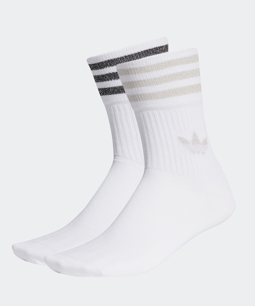 adidas（アディダス）の「ミッドカット グリッター クルーソックス 2足組［MID CUT CREW SOCKS 2P］ / アディダスオリジナルス adidas Originals（ソックス/靴下・レディース・ホワイト系その他/ホワイト×ピンク/ホワイト系その他2/ホワイト×パープル/ホワイト×シルバー/ホワイト×ブラック/ホワイト×ゴールド/ホワイト×ライトグレー/ホワイト×グレー/ホワイト×レッド/ホワイト系その他4/ホワイト系その他3・SMALL/MEDIUM/kids-XXL/LARGE/X-LARGE）」の7枚目の写真