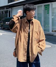 【neos -addictive design-】ビッグシルエット コーデュロイ エルボーパッチ シャツ