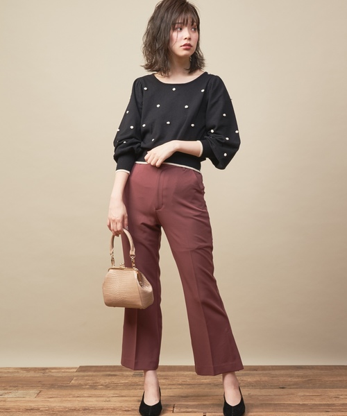 natural couture（ナチュラルクチュール）の「配色ポンポンレトロニット（ニット/セーター・レディース・ブラック/パープル/アイボリー/ピンクベージュ・FREE）」の13枚目の写真
