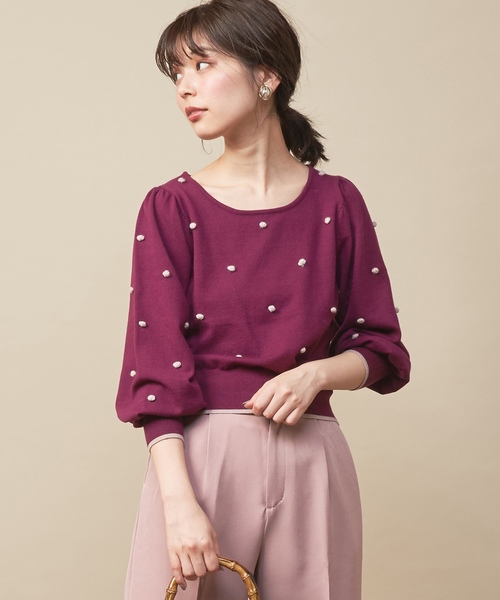 natural couture（ナチュラルクチュール）の「配色ポンポンレトロニット（ニット/セーター・レディース・ブラック/パープル/アイボリー/ピンクベージュ・FREE）」の18枚目の写真