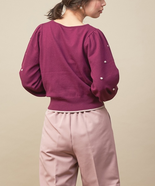 natural couture（ナチュラルクチュール）の「配色ポンポンレトロニット（ニット/セーター・レディース・ブラック/パープル/アイボリー/ピンクベージュ・FREE）」の8枚目の写真