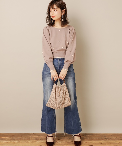 natural couture（ナチュラルクチュール）の「配色ポンポンレトロニット（ニット/セーター・レディース・ブラック/パープル/アイボリー/ピンクベージュ・FREE）」の22枚目の写真