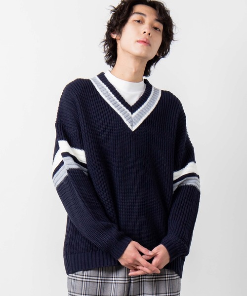 WEGO(ウィゴー)の「WEGO/畦編みラインチルデンセーター(ニット/セーター・メンズ・ベージュ/ホワイト/ネイビー・LARGE/MEDIUM)」の3枚目の写真