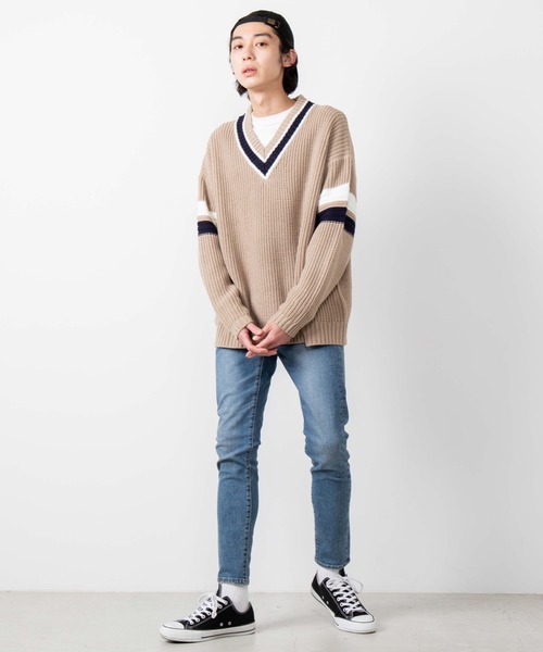 WEGO(ウィゴー)の「WEGO/畦編みラインチルデンセーター(ニット/セーター・メンズ・ベージュ/ホワイト/ネイビー・LARGE/MEDIUM)」の11枚目の写真