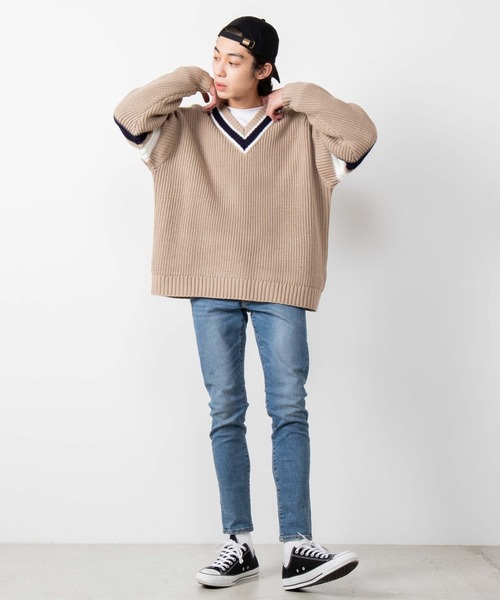 WEGO(ウィゴー)の「WEGO/畦編みラインチルデンセーター(ニット/セーター・メンズ・ベージュ/ホワイト/ネイビー・LARGE/MEDIUM)」の9枚目の写真