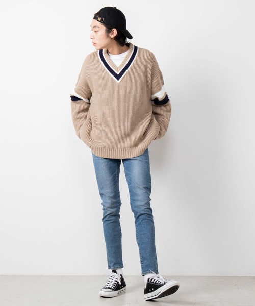 WEGO(ウィゴー)の「WEGO/畦編みラインチルデンセーター(ニット/セーター・メンズ・ベージュ/ホワイト/ネイビー・LARGE/MEDIUM)」の13枚目の写真