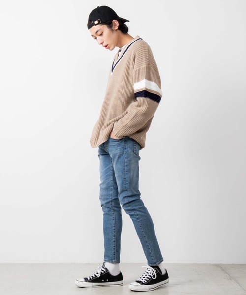 WEGO(ウィゴー)の「WEGO/畦編みラインチルデンセーター(ニット/セーター・メンズ・ベージュ/ホワイト/ネイビー・LARGE/MEDIUM)」の4枚目の写真