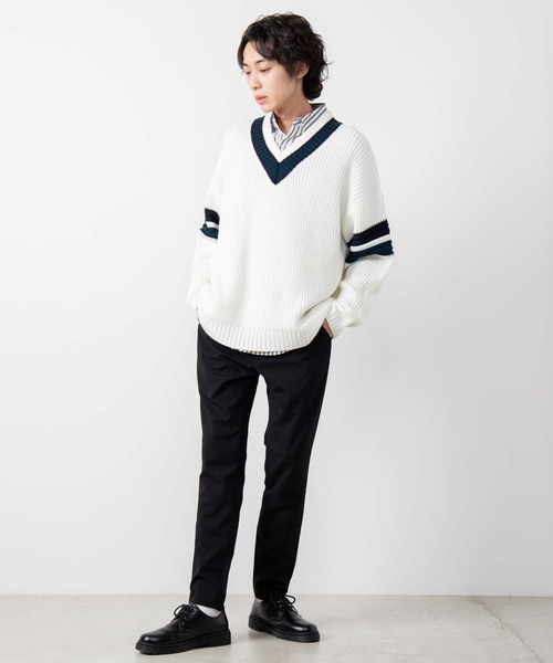 WEGO(ウィゴー)の「WEGO/畦編みラインチルデンセーター(ニット/セーター・メンズ・ベージュ/ホワイト/ネイビー・LARGE/MEDIUM)」の6枚目の写真