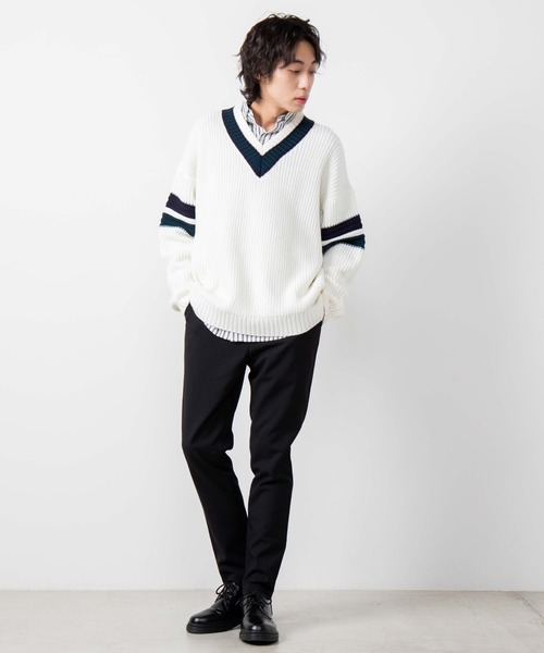 WEGO(ウィゴー)の「WEGO/畦編みラインチルデンセーター(ニット/セーター・メンズ・ベージュ/ホワイト/ネイビー・LARGE/MEDIUM)」の19枚目の写真