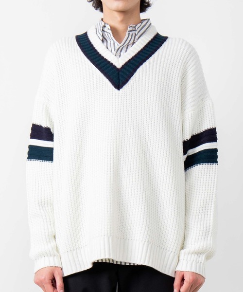 WEGO(ウィゴー)の「WEGO/畦編みラインチルデンセーター(ニット/セーター・メンズ・ベージュ/ホワイト/ネイビー・LARGE/MEDIUM)」の12枚目の写真