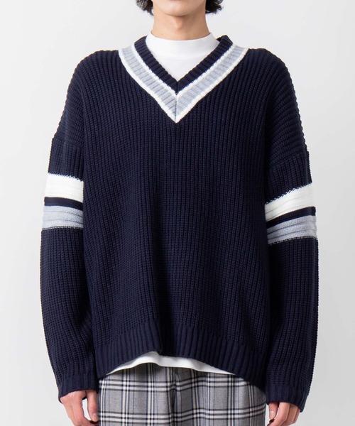 WEGO(ウィゴー)の「WEGO/畦編みラインチルデンセーター(ニット/セーター・メンズ・ベージュ/ホワイト/ネイビー・LARGE/MEDIUM)」の10枚目の写真