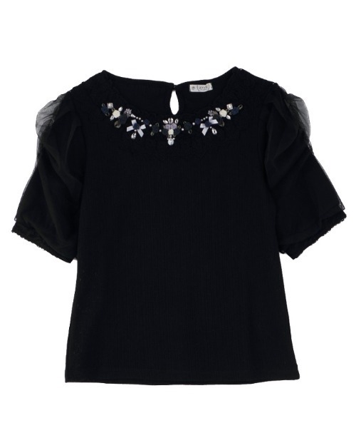 axes femme(アクシーズファム)の「サテン巻きバラチュール袖PO(Tシャツ/カットソー・レディース・サックスブルー/ブラック/キナリ・MEDIUM)」の2枚目の写真