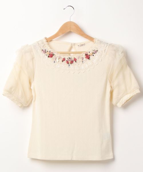 axes femme(アクシーズファム)の「サテン巻きバラチュール袖PO(Tシャツ/カットソー・レディース・サックスブルー/ブラック/キナリ・MEDIUM)」の7枚目の写真
