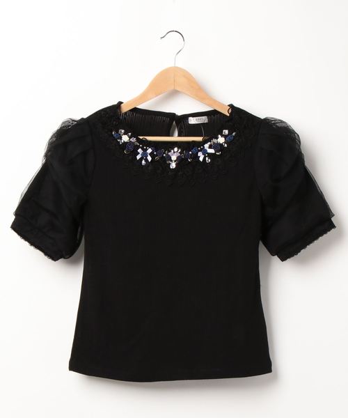 axes femme(アクシーズファム)の「サテン巻きバラチュール袖PO(Tシャツ/カットソー・レディース・サックスブルー/ブラック/キナリ・MEDIUM)」の5枚目の写真