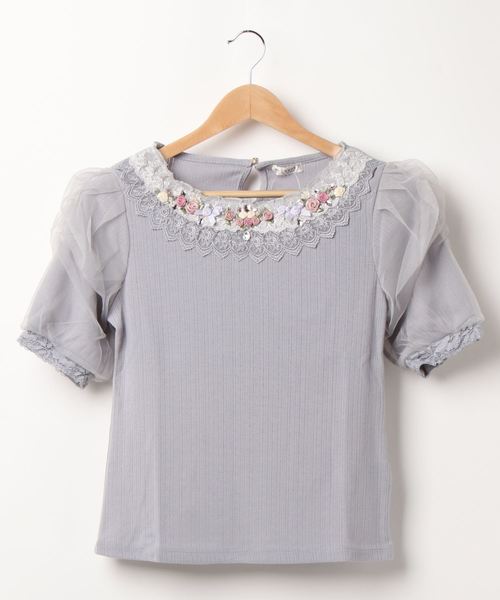 axes femme(アクシーズファム)の「サテン巻きバラチュール袖PO(Tシャツ/カットソー・レディース・サックスブルー/ブラック/キナリ・MEDIUM)」の6枚目の写真