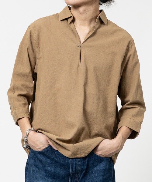 Candy Fantasy（キャンディーファンタジー）の「【a】パナマ7分袖カプリシャツ（シャツ/ブラウス・メンズ・カーキ/ミント/ネイビー/ピンク/ベージュ/ブラック×ホワイト/ホワイト×ネイビー/ネイビー×ホワイト/ホワイト/ブルー/ベージュ系/イエロー/ホワイト系その他/ブルー系その他/ブラック・MEDIUM/LARGE/X-LARGE）」の7枚目の写真