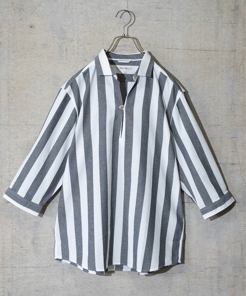 Candy Fantasy（キャンディーファンタジー）の「【a】パナマ7分袖カプリシャツ（シャツ/ブラウス・メンズ・カーキ/ミント/ネイビー/ピンク/ベージュ/ブラック×ホワイト/ホワイト×ネイビー/ネイビー×ホワイト/ホワイト/ブルー/ベージュ系/イエロー/ホワイト系その他/ブルー系その他/ブラック・MEDIUM/LARGE/X-LARGE）」の5枚目の写真