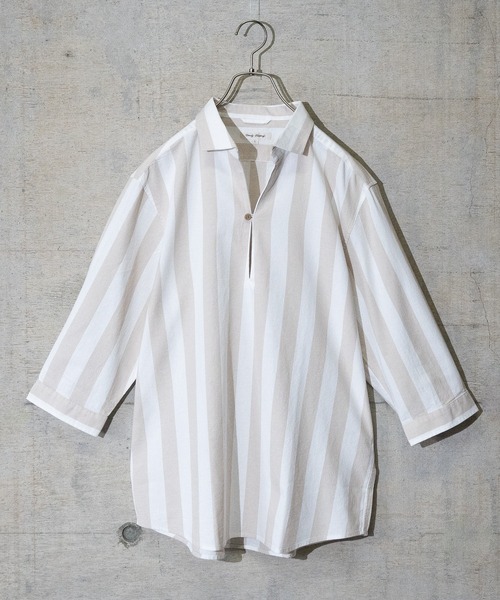 Candy Fantasy（キャンディーファンタジー）の「【a】パナマ7分袖カプリシャツ（シャツ/ブラウス・メンズ・カーキ/ミント/ネイビー/ピンク/ベージュ/ブラック×ホワイト/ホワイト×ネイビー/ネイビー×ホワイト/ホワイト/ブルー/ベージュ系/イエロー/ホワイト系その他/ブルー系その他/ブラック・MEDIUM/LARGE/X-LARGE）」の6枚目の写真