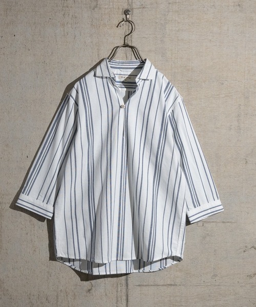 Candy Fantasy（キャンディーファンタジー）の「【a】パナマ7分袖カプリシャツ（シャツ/ブラウス・メンズ・カーキ/ミント/ネイビー/ピンク/ベージュ/ブラック×ホワイト/ホワイト×ネイビー/ネイビー×ホワイト/ホワイト/ブルー/ベージュ系/イエロー/ホワイト系その他/ブルー系その他/ブラック・MEDIUM/LARGE/X-LARGE）」の3枚目の写真